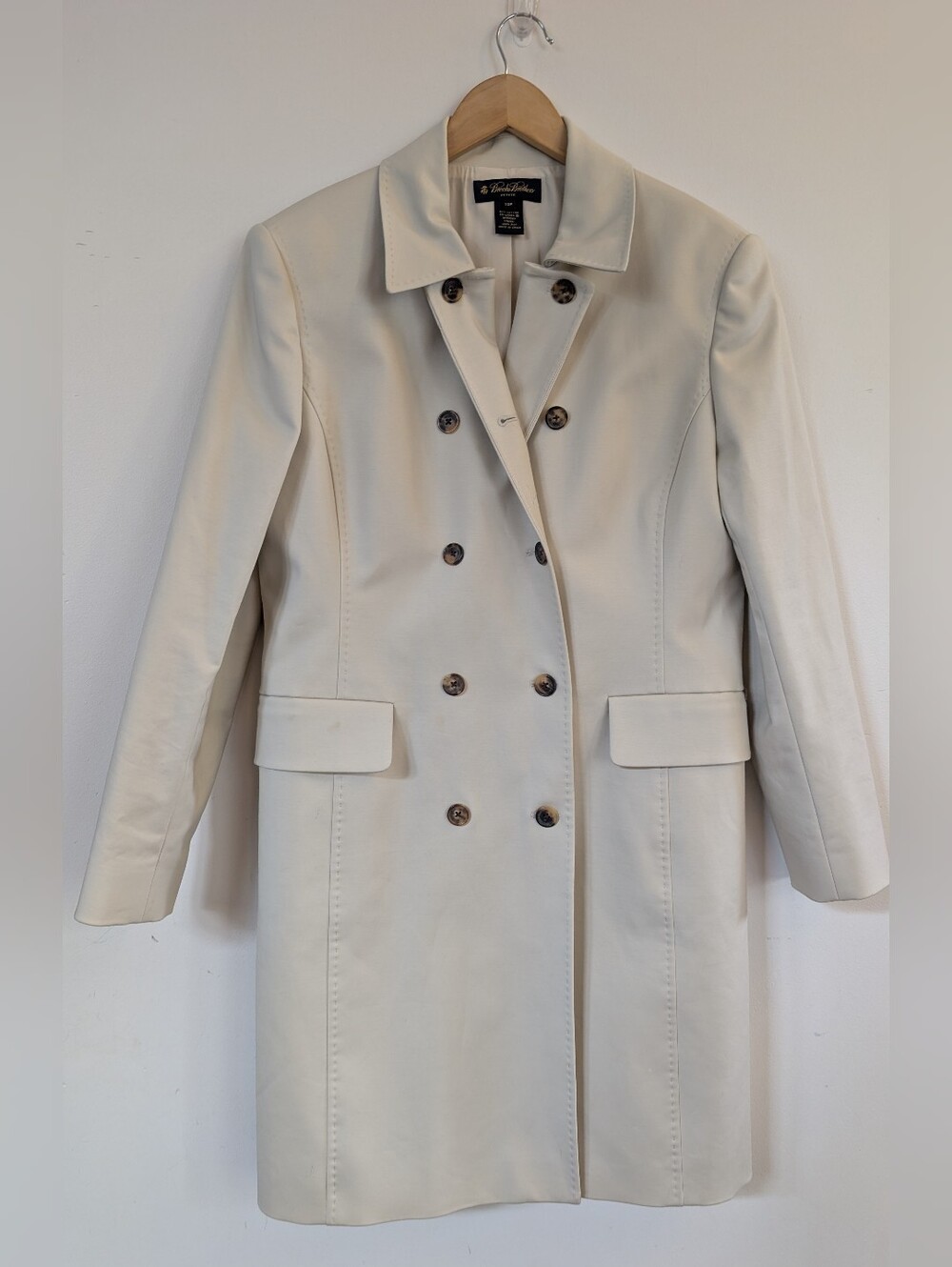 Brooks Brothers Pea Trench Coat Beige Cream White Size 12P